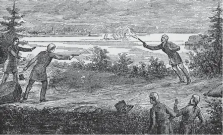  ?? KEAN COLLECTION ?? American politician Aaron Burr fatally wounds Alexander Hamilton during a legendary 1804 duel in New Jersey.