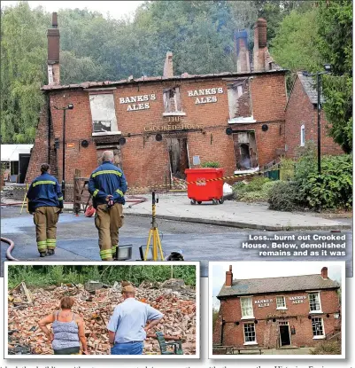  ?? Pictures: SWNS ?? Loss...burnt out Crooked House. Below, demolished remains and as it was