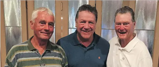  ??  ?? Ottawa 67’s legends. from left, Gary Doyle, Denis Potvin and Brian Kilrea were reunited Friday at the 47th-annual Ottawa Valley Hockey Oldtimers Golf Day at Hylands.