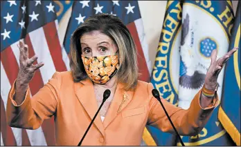  ?? J. SCOTT APPLEWHITE/AP ?? House Speaker Nancy Pelosi is willing to aid the airline industry amid broader legislatio­n.