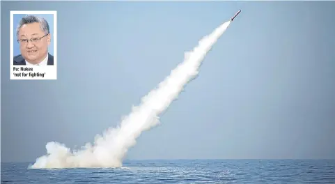  ?? AFP ?? A Pakistani nuclear-capable cruise missile is launched from a submarine during a test firing at an undisclose­d location in Pakistan in January 2017.