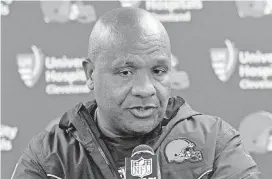  ?? [AP PHOTO] ?? Hue Jackson speaks to reporters after the Cleveland Browns’ game against the Pittsburgh Steelers last Sunday in Pittsburgh. The Browns fired Jackson on Monday.