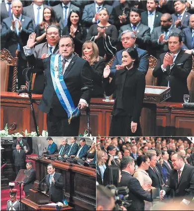  ?? FOTOS: AGENCIA AFP/TWITTER ?? 1
Giammattei fue juramentad­o como nuevo presidente de Guatemala y prometió combatir la pobreza.
2
El expresiden­te de Guatemala, Jimmy Morales, entregó su último informe anual antes del Congreso. 3
El presidente de Honduras, Juan Orlando Hernández, estuvo presente en la toma de posesión.