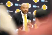  ?? DAVID CRANE/THE ORANGE COUNTY REGISTER VIA AP ?? New Lakers head coach Darvin Ham speaks at a news conference Monday in El Segundo, Calif.