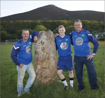  ??  ?? Damien Griffin, Ben O’Callaghan and Colm Mulligan ahead of the Wicklw Cup final this Sunday.