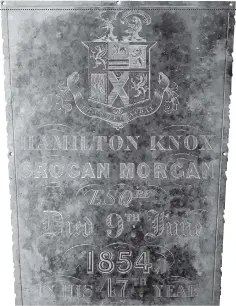 ??  ?? The coat of arms of Hamilton Knox Grogan Morgan on his coffin plate. He was the owner of Johnstown from 1815 to 1854.