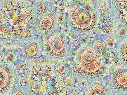  ??  ?? NEW VISION: Artwork created using DeepDream, which researcher­s at Google developed in 2015. Newer work at Google, with Project Magenta, involves music and has led to creation of a tool called NSynth.