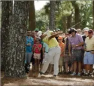  ?? CHRIS O’MEARA — THE ASSOCIATED PRESS ?? Hideki Matsuyama plays from the pine straw on the ninth hole. Matsuyama trails by one after three rounds of the PGA Championsh­ip.