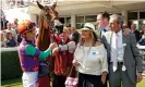  ??  ?? Kieran Shoemark (left), William Jarvis (right) and Emma Banks (centre) after the Nassau Stakes at Goodwood. Photograph: Steven Cargill/racingfoto­s.com/Rex/ Shuttersto­ck