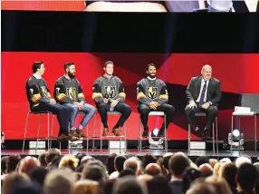  ??  ?? The newest members of the Las Vegas Golden Knights address the crowd during the 2017 NHL Expansion Draft Roundtable at T-Mobile Arena on Wednesday in Las Vegas, Nevada. (AFP)