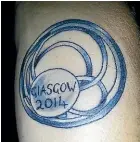  ??  ?? Wynks’ tattoo celebrates his silver medal at the 2014 Glasgow Commonweal­th Games.