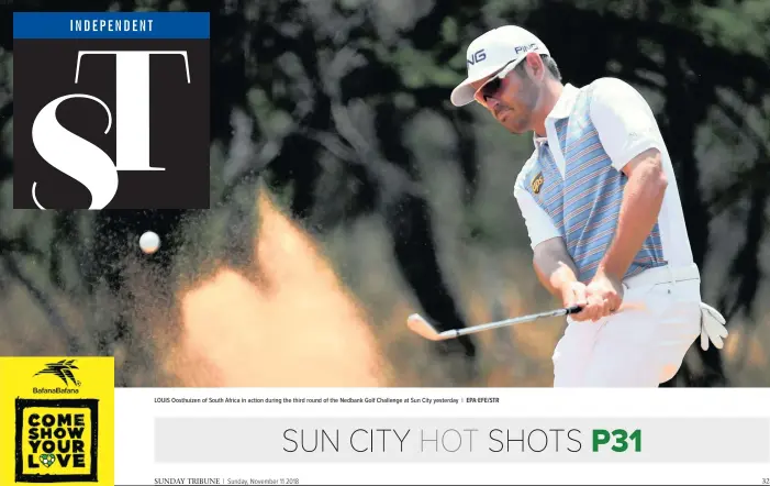  ??  ?? LOUIS Oosthuizen of South Africa in action during the third round of the Nedbank Golf Challenge at Sun City yesterday |