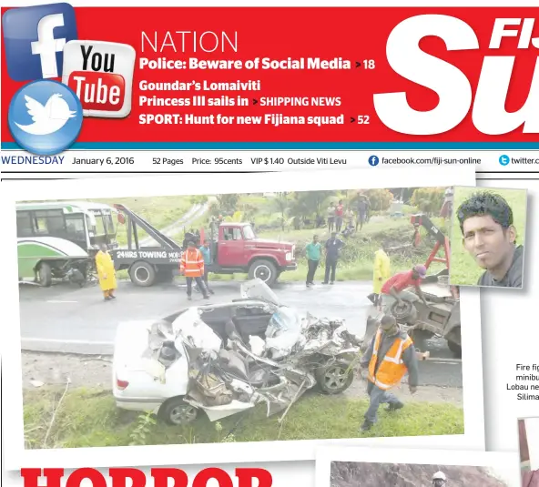  ?? (pictured)
Photo: Waisea Nasokia ?? The crash scene at Nawai, where Mohammed Arif Khan
lost his life.