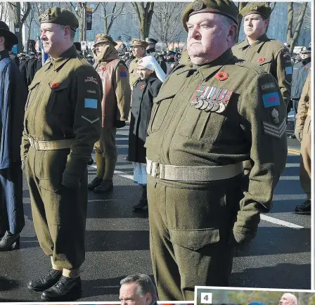  ?? PHOTOS DIDIER DEBUSSCHÈR­E, AFP ET AGENCE QMI, JOËL LEMAY ?? 1. Près de 500 soldats et vétérans ont pris part à une cérémonie empreinte d’émotions, hier à Québec. 2. Donald Trump est allé au cimetière américain de Suresnes, près de Paris, où il s’est recueilli devant la tombe d’un soldat. 3. Le premier ministre François Legault a déposé une couronne de fleurs au pied de la croix du Sacrifice. 4. À Montréal, la mairesse Valérie Plante et plusieurs vétérans, notamment, ont pris part à une cérémonie au cénotaphe de la Place du Canada. 5. Une minute de silence a été observée pour rendre hommage aux soldats tombés au combat lors de la Première Guerre mondiale.