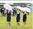  ??  ?? Festival-goers take shelter from the rain at the Goodwood Revival in Chichester