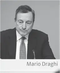  ?? ALEX KRAUS / BLOOMBERG ?? Mario Draghi, president of the ECB, said risks to the euro-area economy are worsening even as he called time on the Bank’s flagship deflation-fighting tool.