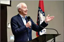  ?? (Kelsi Brinkmeyer/ The Texarkana Gazette via AP, File) ?? Gov. Asa Hutchinson speaks during a town hall meeting July 15 in Texarkana, Arkanasas.