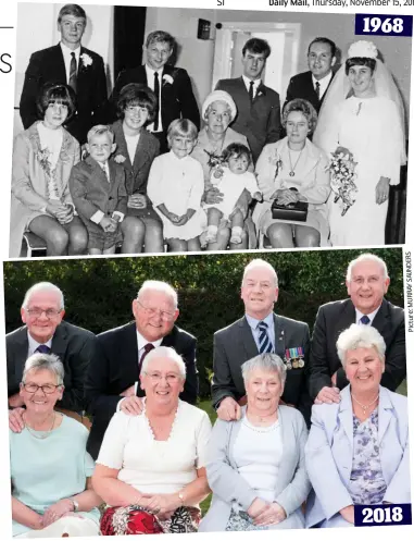  ??  ?? Happy families: The siblings at Doreen and David’s wedding (top). Above, from left, Maureen and John, Sheila and David, Mary and Bill, and Doreen and David