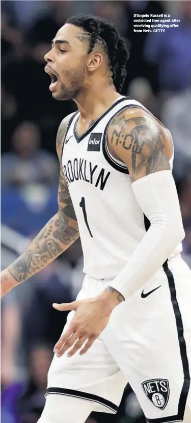  ??  ?? D’Angelo Russell is a restricted free agent after receiving qualifying offer from Nets. GETTY