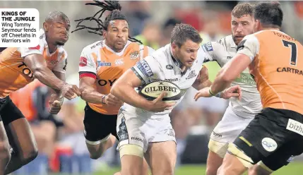  ??  ?? KINGS OF THE JUNGLE Wing Tommy Seymour fends off Cheetahs in Warriors win