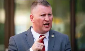  ??  ?? Paul Golding, the leader of Britain First, said a far-right group had visited a ‘migrant hotel’ in Coventry. Photograph: Aaron Chown/PA