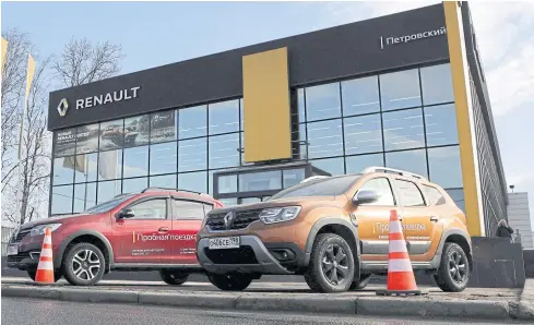  ?? REUTERS ?? Renault cars are parked outside a showroom in Saint Petersburg, Russia on March 24.