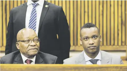  ?? Picture: Cebisile Mbonani ?? UNITED. Duduzane Zuma, right, sits next to his father, Jacob Zuma, in the Randburg Magistrate’s Court yesterday. Duduzane Zuma faces two culpable homicide charges.