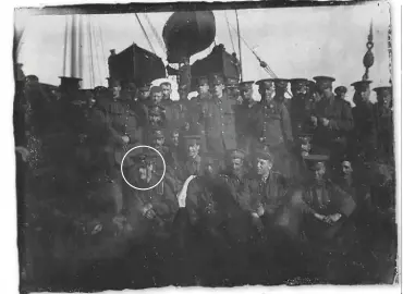  ??  ?? Frederick was in the Scots Guards, and is seen on a troop ship en route to Le Havre ( circled)