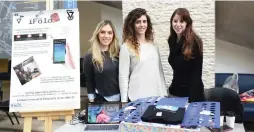  ?? (Technion) ?? NOA PAZ (left), Sapir Cohen (center) and Hila Levavi show off their I-Fold Project as part of the Technion’s annual Projects Week.