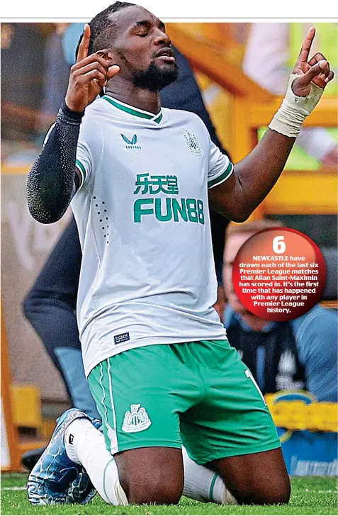  ?? GETTY IMAGES ?? Heaven sent: Saint-Maximin drops to his knee to celebrate his wonder goal at Molineux yesterday