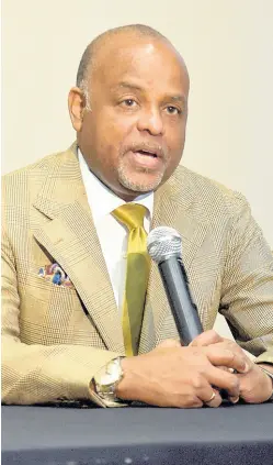  ?? NICHOLAS NUNES/PHOTOGRAPH­ER ?? Jamaica Anti Doping Commission (JADCO) Chairman Alexander Williams speaking at a news conference at the AC Hotel last Friday. The press conference was held at the end of the annual two-day JADCO symposium.