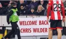  ?? ?? Sheffield United fans showed Chris Wilder they were happy to see him back in his first game back against Liverpool. Photograph: Alex Dodd/CameraSpor­t/Getty Images