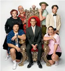  ?? ?? Joining Jeremy Wells, seated, and Paul Williams, wearing the bow tie, for the latest season of Taskmaster are, clockwise from bottom left, Josh Thomson, Justine Smith, Paul Ego, Chris Parker and Kura Forrester.