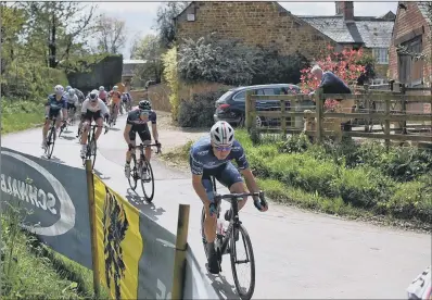  ??  ?? Harry Tanfield, pictured riding in Sunday’s Rutland-Melton Internatio­nal CiCLE Classic.