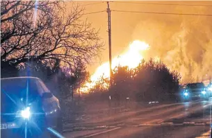  ?? ?? REKINDLING OLD FEARS: Flames rise from a gas pipeline after an explosion in Pasvalys, Lithuania, on Friday, in this picture obtained from social media.
