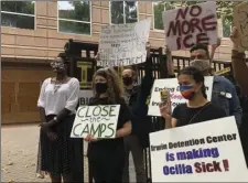  ?? AP PHOTO/JEFF AMY ?? In this Sept. 15 file photo, Dawn Wooten (left) a nurse at Irwin County Detention Center in Ocilla, Georgia, speaks at a news conference in Atlanta protesting conditions at the immigratio­n jail.