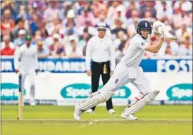  ?? REUTERS ?? England batsman Joe Root plays a cover drive during his unbeaten knock of 226 at tea on Day Two against Pakistan at Old Trafford.