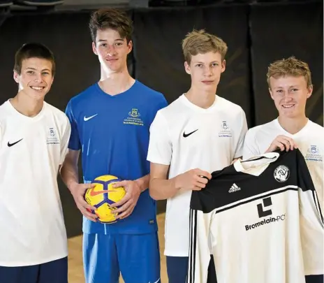  ?? Photo: Kevin Farmer ?? EUROPE BOUND: Toowoomba Grammar School footballer­s (from left) Connor McLeod, Jon Crowe, Eli Adams and Will Hayes will play in Germany next year.