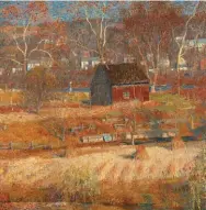  ??  ?? Daniel Garber (1880-1958), Rodgers Meadow, 1922. Oil on canvas, 30 x 30 in., signed bottom left: ‘Daniel Garber’; titled upper stretcher verso. Estimate: $200/300,000 SOLD: $312,000