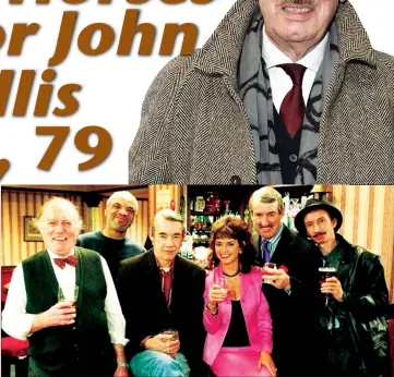  ?? ?? From left, Sid (Roy Heather), Denzil (Patrick Barber),Trig (Roger Lloyd Pack), Marlene (Sue Holderness), Boycie (John Challis) and Mickey Pearce (Patrick Murray) in the Christmas Day special of Only Fools and Horses in 2001
John Challis died from cancer