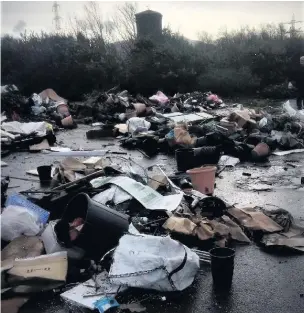  ??  ?? Rubbish including garden waste, a table tennis table, wooden units and plant pots was dumped on land at Wharf Road, in Briton Ferry.