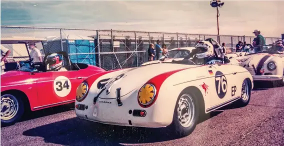  ??  ?? Left: Race-legal fuel cell follows style of original Speedster tankBelow: Bob has been racing his Speedster for close to 40 years all over the USA, and most recently appeared at the 2018 Rennsport ReunionBot­tom: Bob produces a range of parts aimed at the 356 outlaw and race scene, including Carrera-style mirrors, centre-fill fuel kits and louvred engine lids