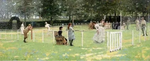  ?? ?? This painting by John Lavery shows a group of people playing a game on a sunny day, what are they playing?