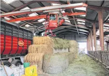  ??  ?? Le passage au bio implique l’abandon de l’ensilage au profit d’un séchage à l’air libre. Ici, l’air chaud est récupéré du toit pour sécher le foin le plus naturellem­ent possible.