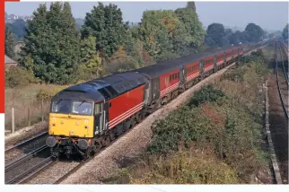  ?? ALEX DASI-SUTTON ?? Left: It’s hard to believe that such sights are now considered historical! Class 47 47817 passes Coulsdon, Surrey, with a rake of Mk 2 stock, forming the 0717 Manchester Piccadilly-brighton on October 16 1999.