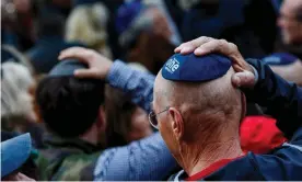  ?? Photograph: Carsten Koall/Getty Images ?? Jews take part in the “wear a kippah” march to show solidarity for those subjected to antisemiti­c attacks.