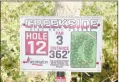  ??  ?? Each hole at the 18-hole disc golf course at Creekside Park in Farmington has this type sign to give informatio­n to players about the hole.