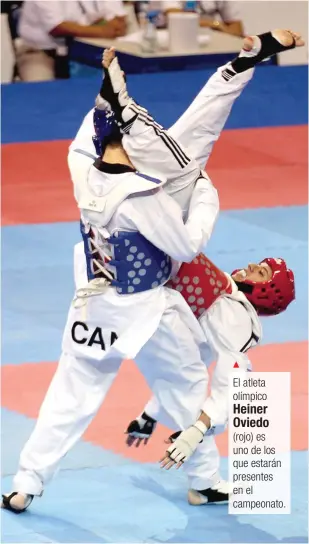  ?? COI/La República ?? El atleta olímpico Heiner Oviedo (rojo) es uno de los que estarán presentes en el campeonato.