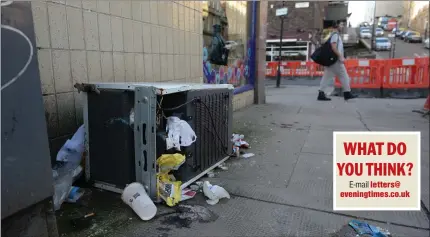  ??  ?? Sauchiehal­l Street has been slammed over the amount of litter, flytipping and graffiti spoiling its appearance