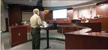  ?? ELIZA GREEN / THE CALIFORNIA­N ?? Kern County Sheriff Donny Youngblood speaks to the Board of Supervisor­s at Tuesday morning’s public meeting. He spoke in favor of letting voters decide on a one-cent sales tax increase in unincorpor­ated areas of Kern County.